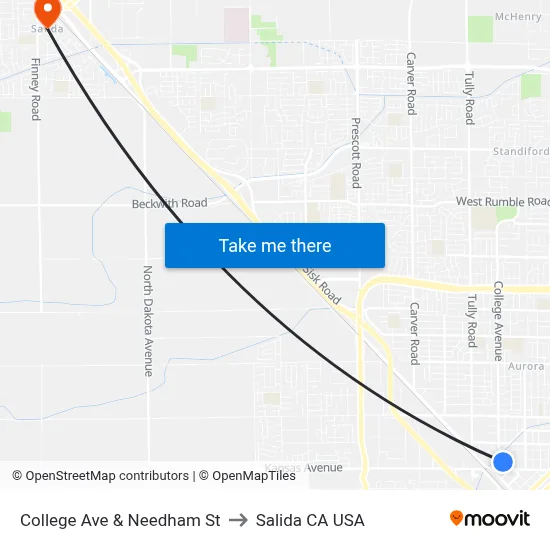 College Ave & Needham St to Salida CA USA map