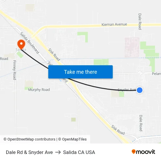 Dale Rd & Snyder Ave to Salida CA USA map