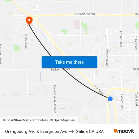 Orangeburg Ave & Evergreen Ave to Salida CA USA map