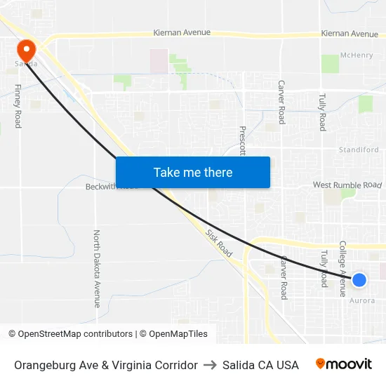 Orangeburg Ave & Virginia Corridor to Salida CA USA map