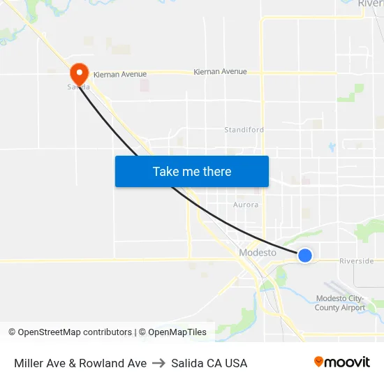 Miller Ave & Rowland Ave to Salida CA USA map