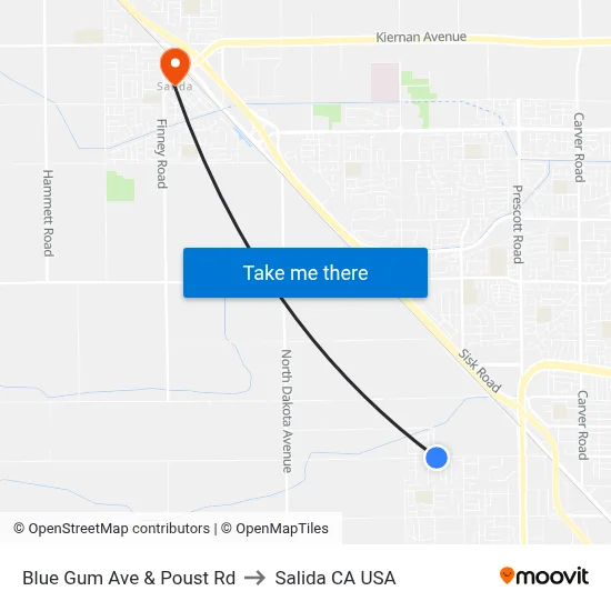 Blue Gum Ave & Poust Rd to Salida CA USA map