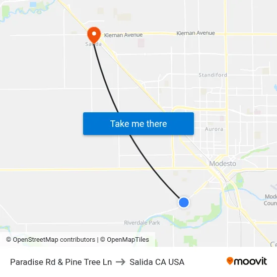 Paradise Rd & Pine Tree Ln to Salida CA USA map