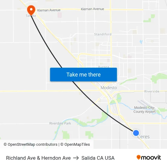 Richland Ave & Herndon Ave to Salida CA USA map