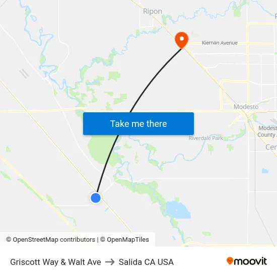 Griscott Way & Walt Ave to Salida CA USA map