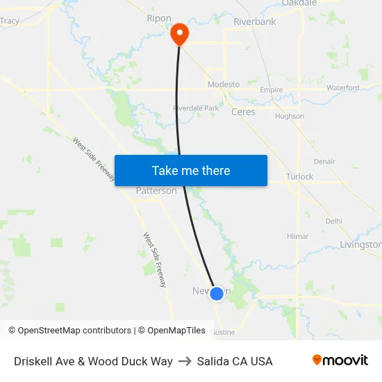 Driskell Ave & Wood Duck Way to Salida CA USA map