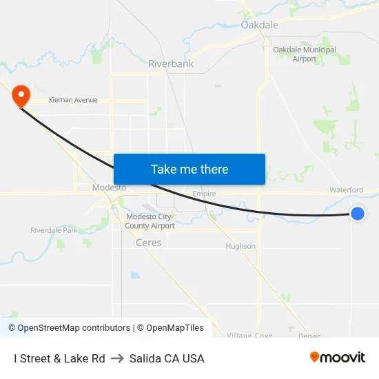 I Street & Lake Rd to Salida CA USA map