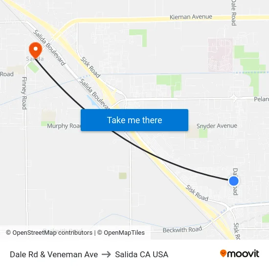 Dale Rd & Veneman Ave to Salida CA USA map