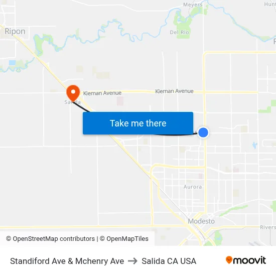 Standiford Ave & Mchenry Ave to Salida CA USA map