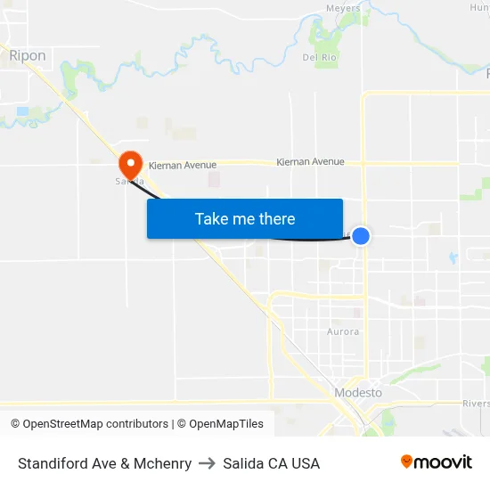 Standiford Ave & Mchenry to Salida CA USA map