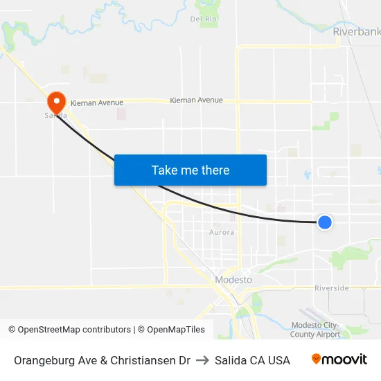 Orangeburg Ave & Christiansen Dr to Salida CA USA map