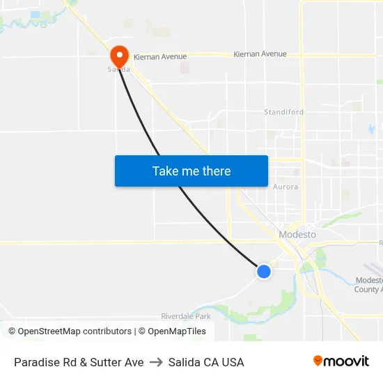 Paradise Rd & Sutter Ave to Salida CA USA map