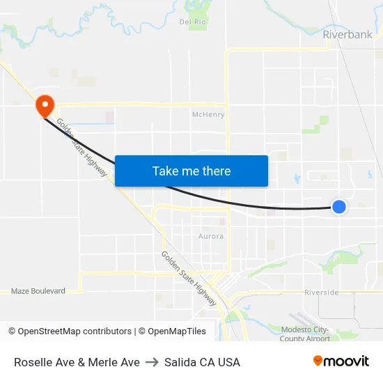 Roselle Ave & Merle Ave to Salida CA USA map