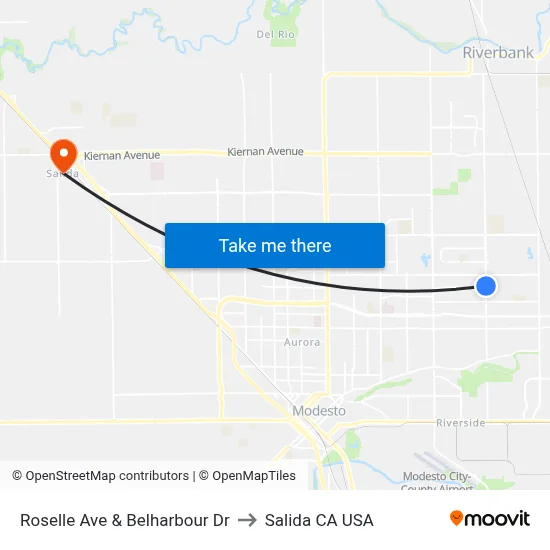 Roselle Ave & Belharbour Dr to Salida CA USA map