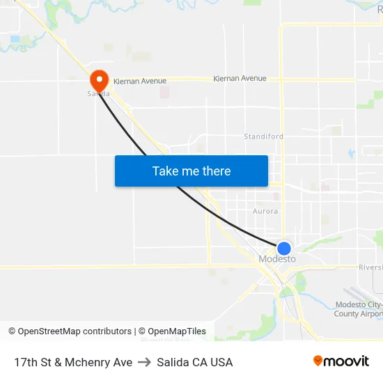 17th St & Mchenry Ave to Salida CA USA map