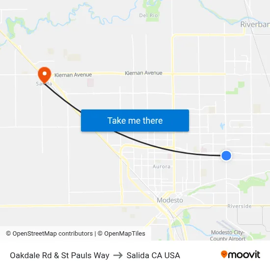 Oakdale Rd & St Pauls Way to Salida CA USA map