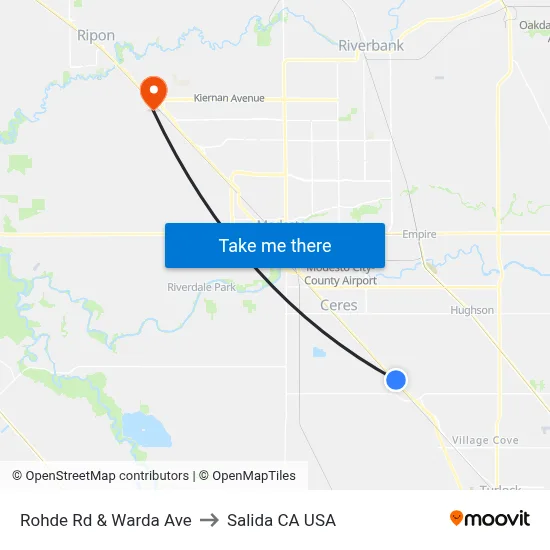 Rohde Rd & Warda Ave to Salida CA USA map