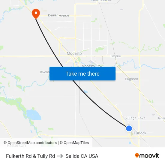 Fulkerth Rd & Tully Rd to Salida CA USA map