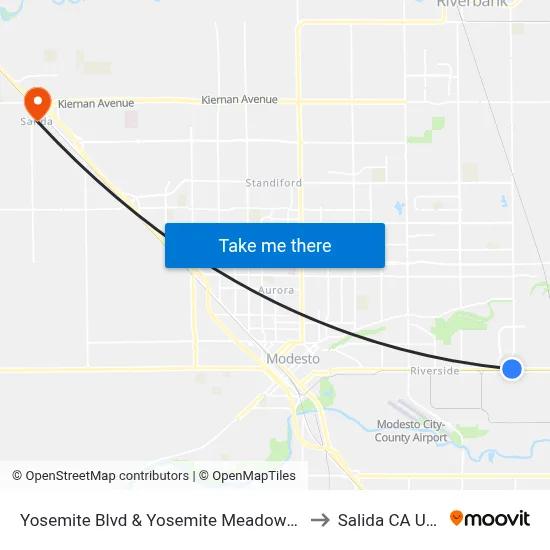 Yosemite Blvd & Yosemite Meadows Dr to Salida CA USA map