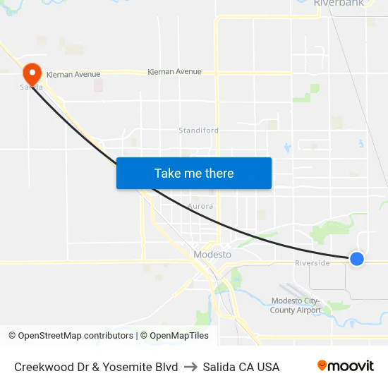 Creekwood Dr & Yosemite Blvd to Salida CA USA map