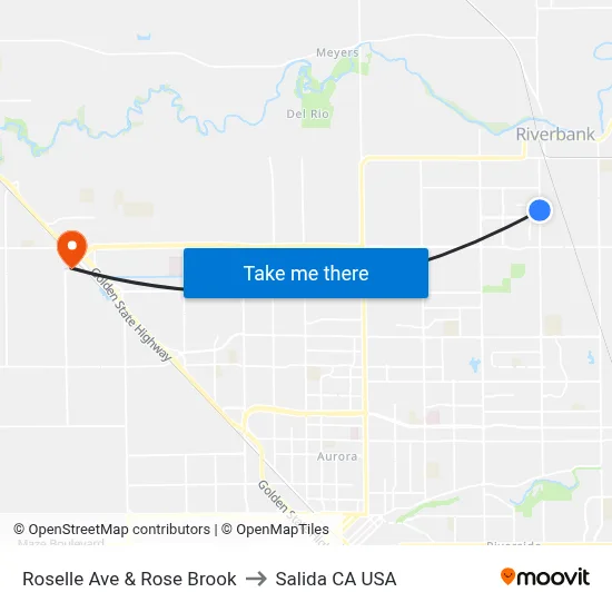 Roselle Ave & Rose Brook to Salida CA USA map