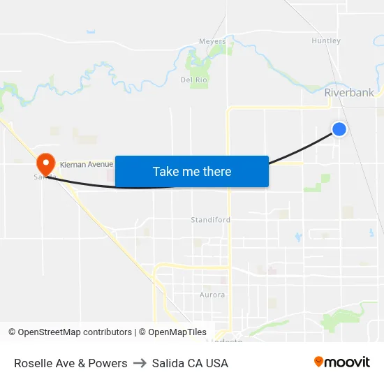 Roselle Ave & Powers to Salida CA USA map