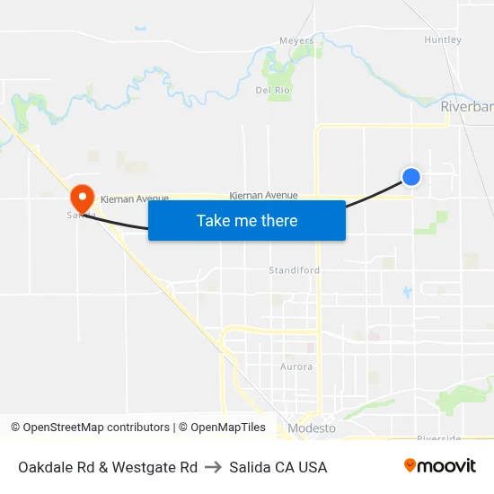 Oakdale Rd & Westgate Rd to Salida CA USA map