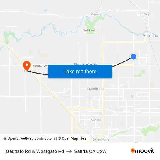 Oakdale Rd & Westgate Rd to Salida CA USA map