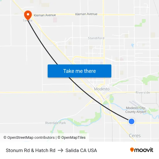 Stonum Rd & Hatch Rd to Salida CA USA map