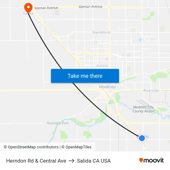 Herndon Rd & Central Ave to Salida CA USA map