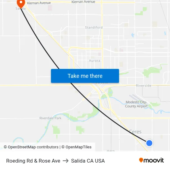 Roeding Rd & Rose Ave to Salida CA USA map