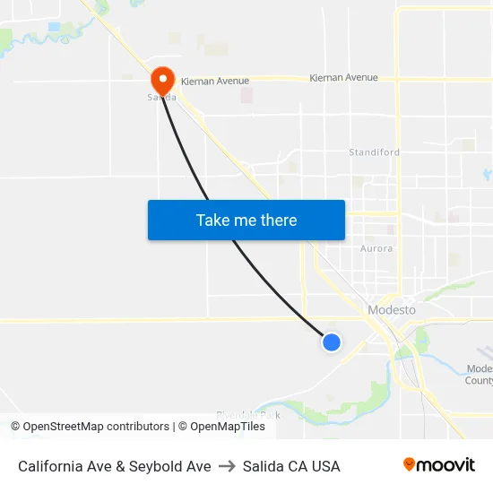 California Ave & Seybold Ave to Salida CA USA map