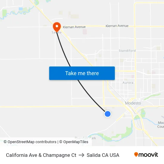 California Ave & Champagne Ct to Salida CA USA map