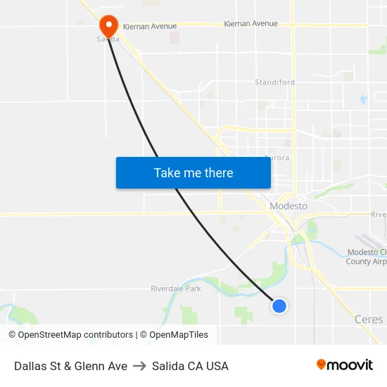 Dallas St & Glenn Ave to Salida CA USA map