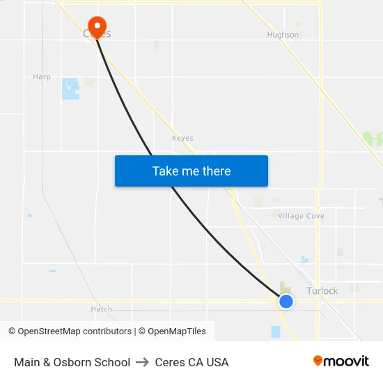 Main & Osborn School to Ceres CA USA map
