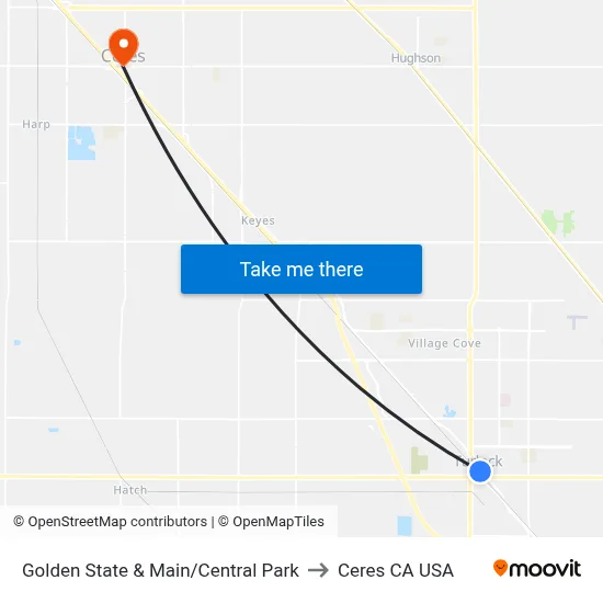 Golden State & Main/Central Park to Ceres CA USA map