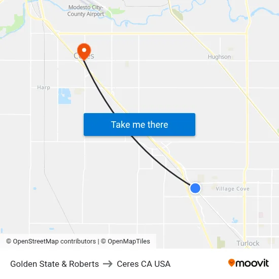 Golden State & Roberts to Ceres CA USA map
