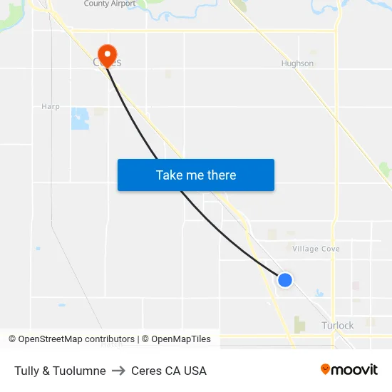 Tully & Tuolumne to Ceres CA USA map