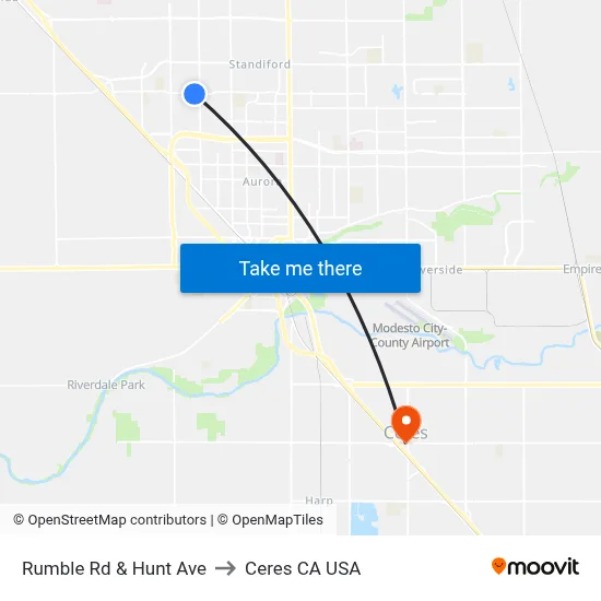 Rumble Rd & Hunt Ave to Ceres CA USA map