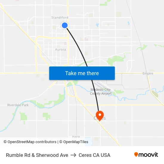 Rumble Rd & Sherwood Ave to Ceres CA USA map