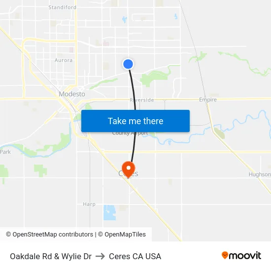 Oakdale Rd & Wylie Dr to Ceres CA USA map