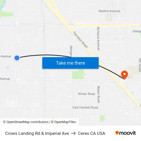 Crows Landing Rd & Imperial Ave to Ceres CA USA map