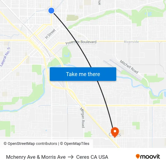 Mchenry Ave & Morris Ave to Ceres CA USA map