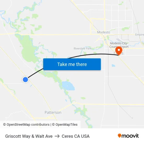 Griscott Way & Walt Ave to Ceres CA USA map