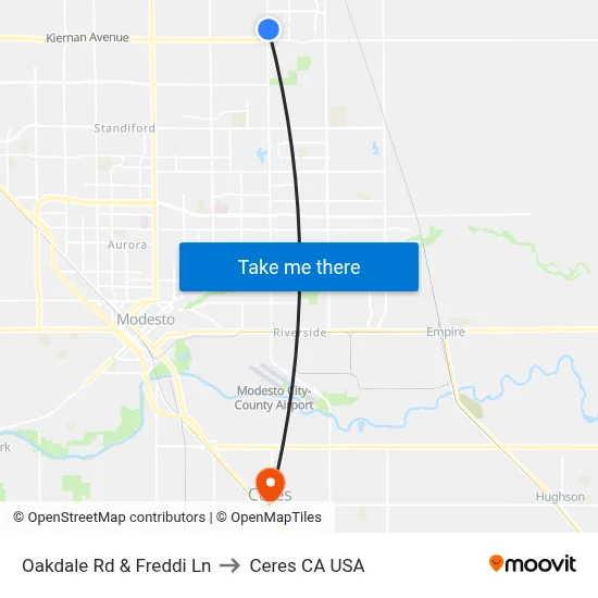 Oakdale Rd & Freddi Ln to Ceres CA USA map