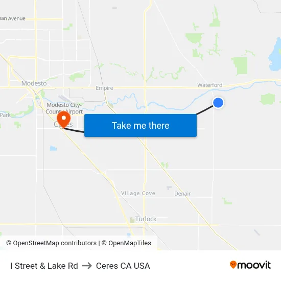 I Street & Lake Rd to Ceres CA USA map