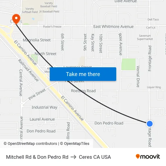 Mitchell Rd & Don Pedro Rd to Ceres CA USA map
