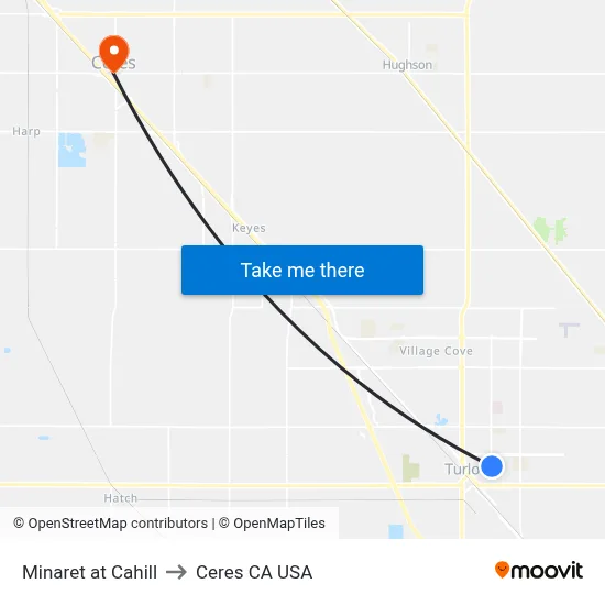 Minaret at Cahill to Ceres CA USA map