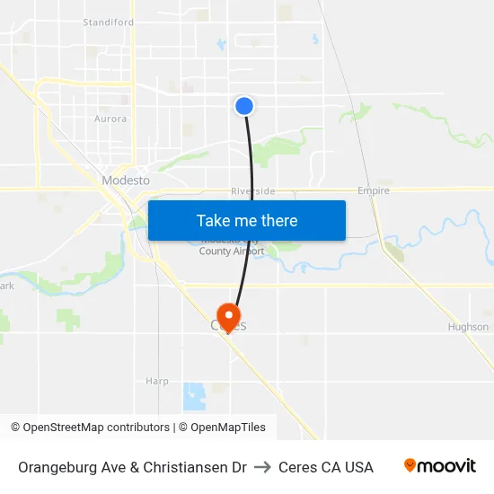 Orangeburg Ave & Christiansen Dr to Ceres CA USA map