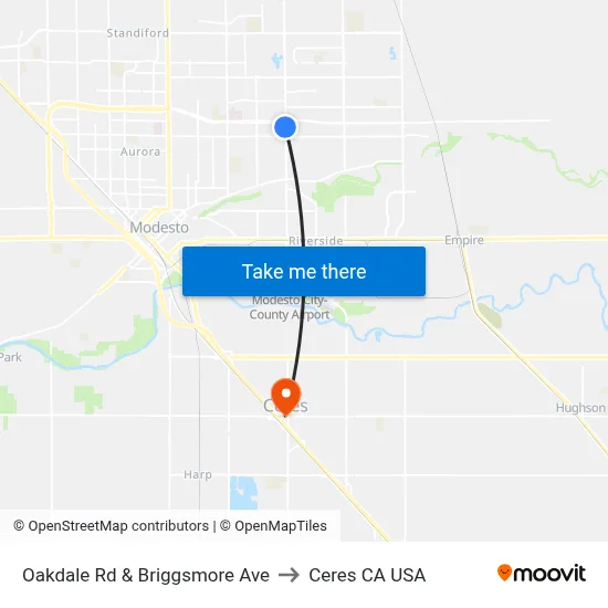 Oakdale Rd & Briggsmore Ave to Ceres CA USA map
